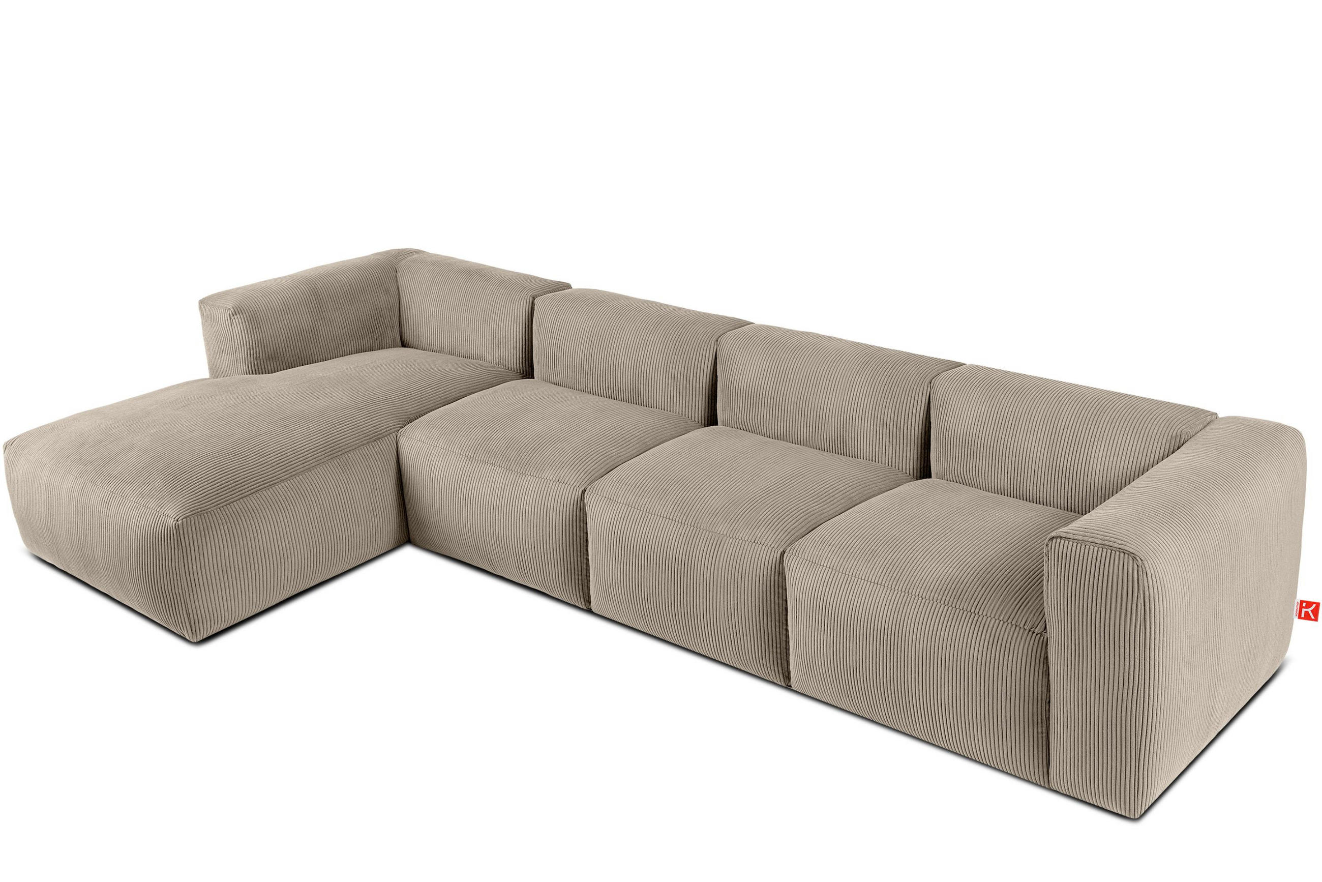 ECKMODULSOFA-LINKS BUFFO 6-Sitzer mit extrem weicher Sitzfläche, Kordstoff, beige - Beige, Textil (377/180cm) - KONSIMO®