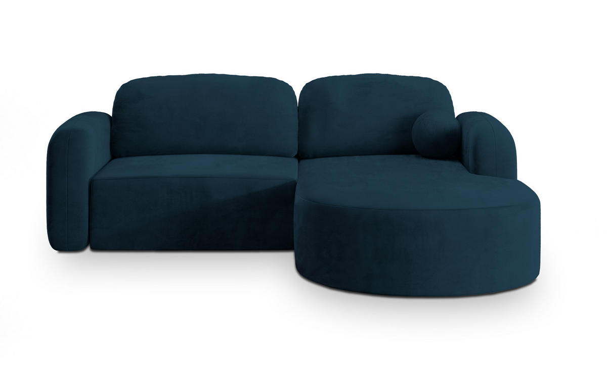 ECKSOFA AMILIA M R-S Blau Velours-Stoff mit Schlaffunktion - Blau, Holz (263/174cm) - MASSENO