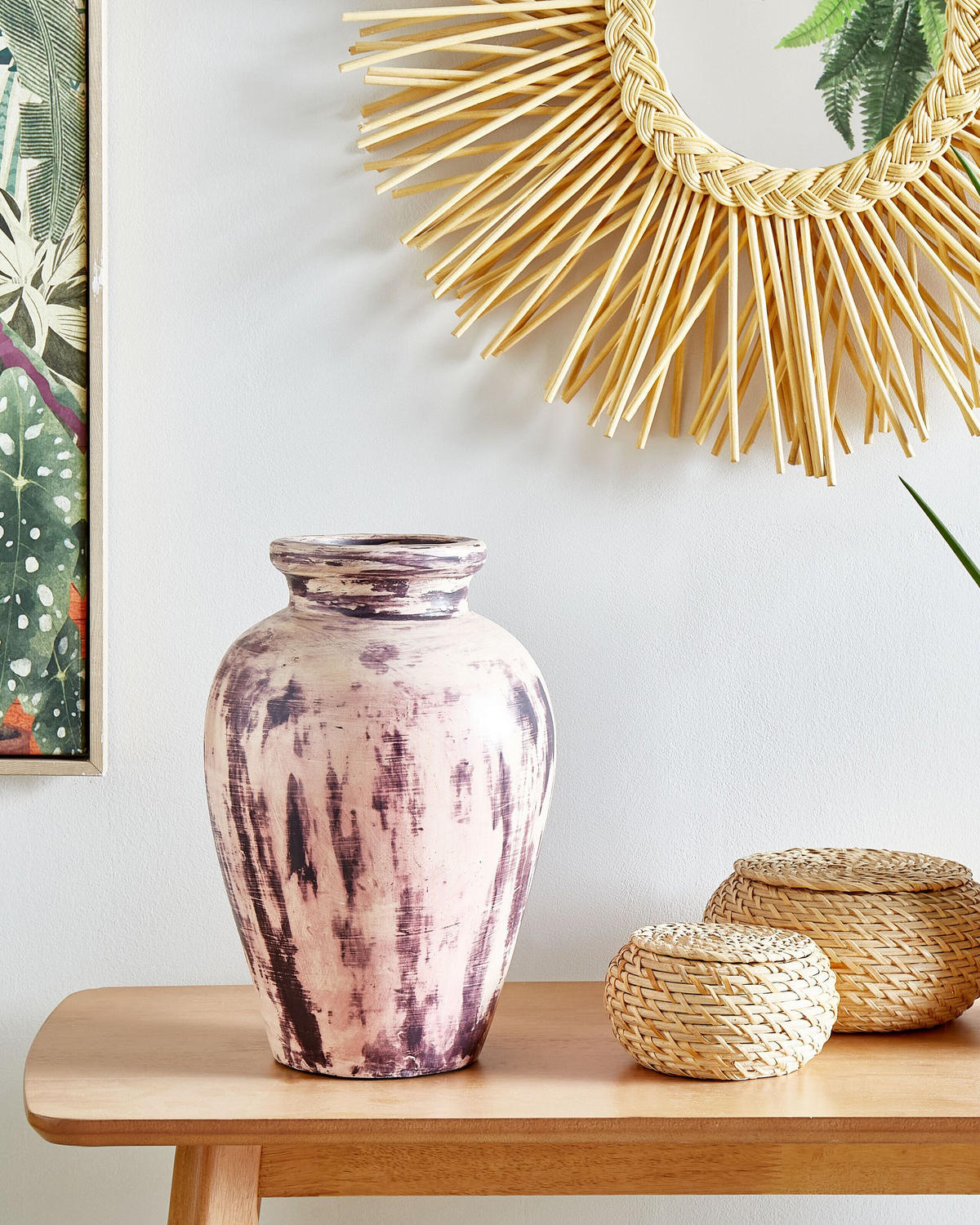 DEKOVASE Terrakotta violett Amathus - Violett, Stein (34cm) - Beliani