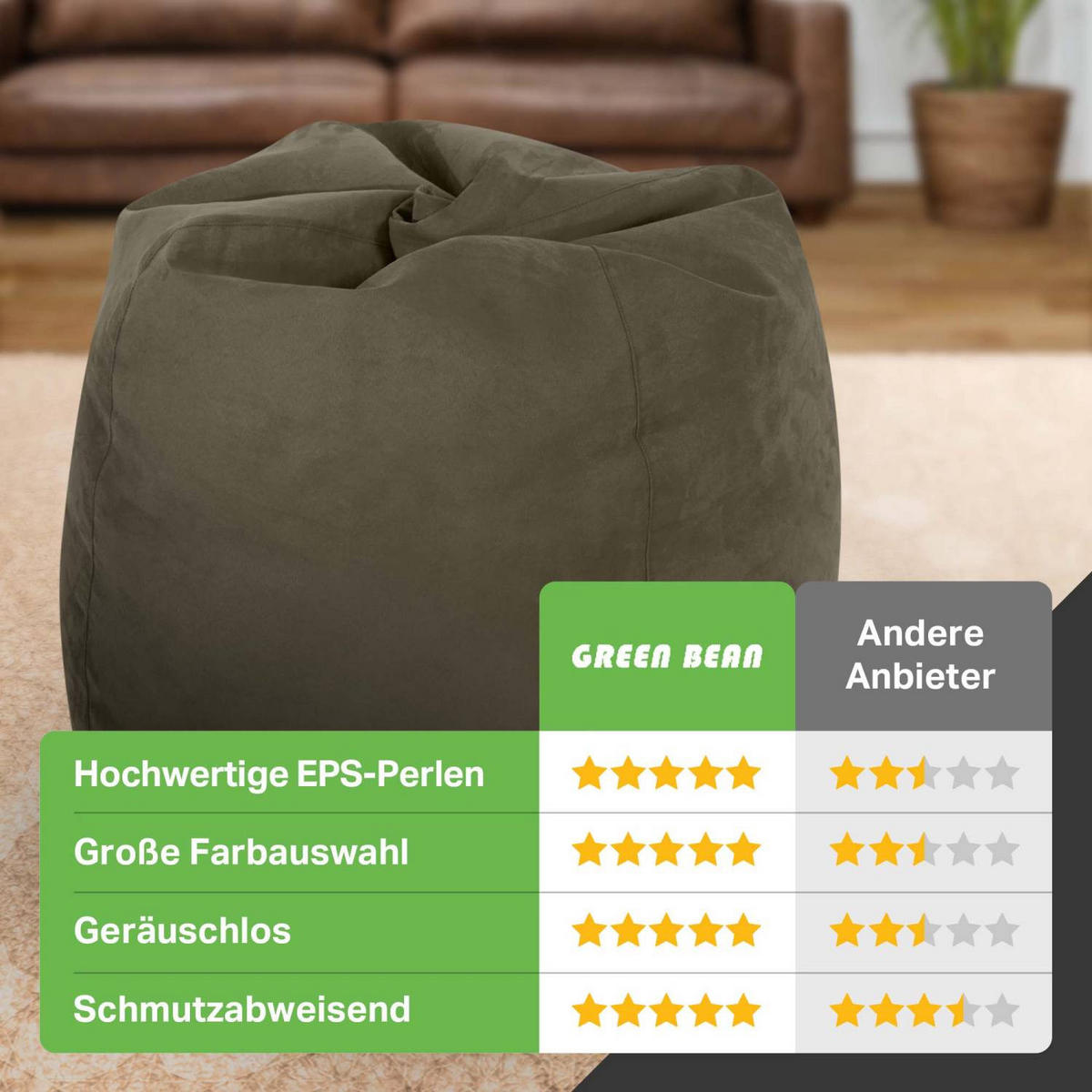 SITZSACK "Drop" 60x60x90cm - 220L - Beige, Textil (60/90/60cm) - Green Bean