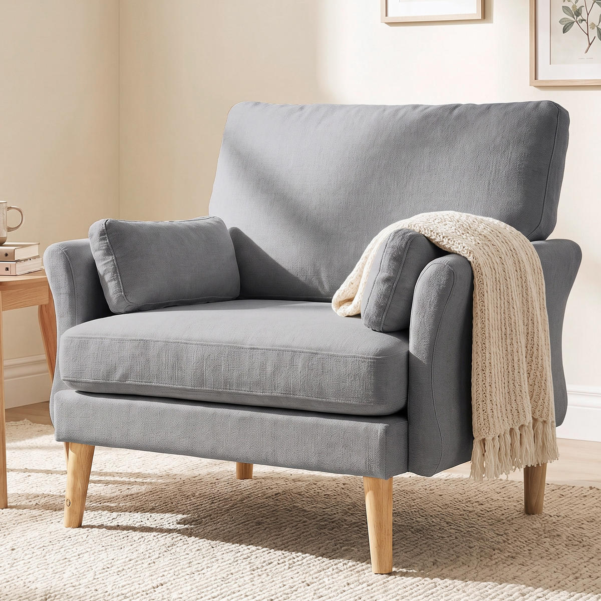 SESSEL Polyester Kautschukholz Dunkelgrau - Dunkelgrau/Naturfarben, Holzwerkstoff/Textil (80/88/103cm) - HOMCOM