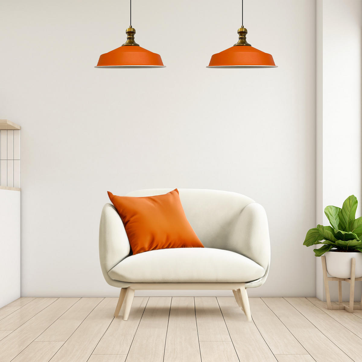PENDELLEUCHTE Asletl 2 Flammig 40/36 cm - Weiß Hochglanz/Orange, Metall (36/40/28cm) - Bamyum