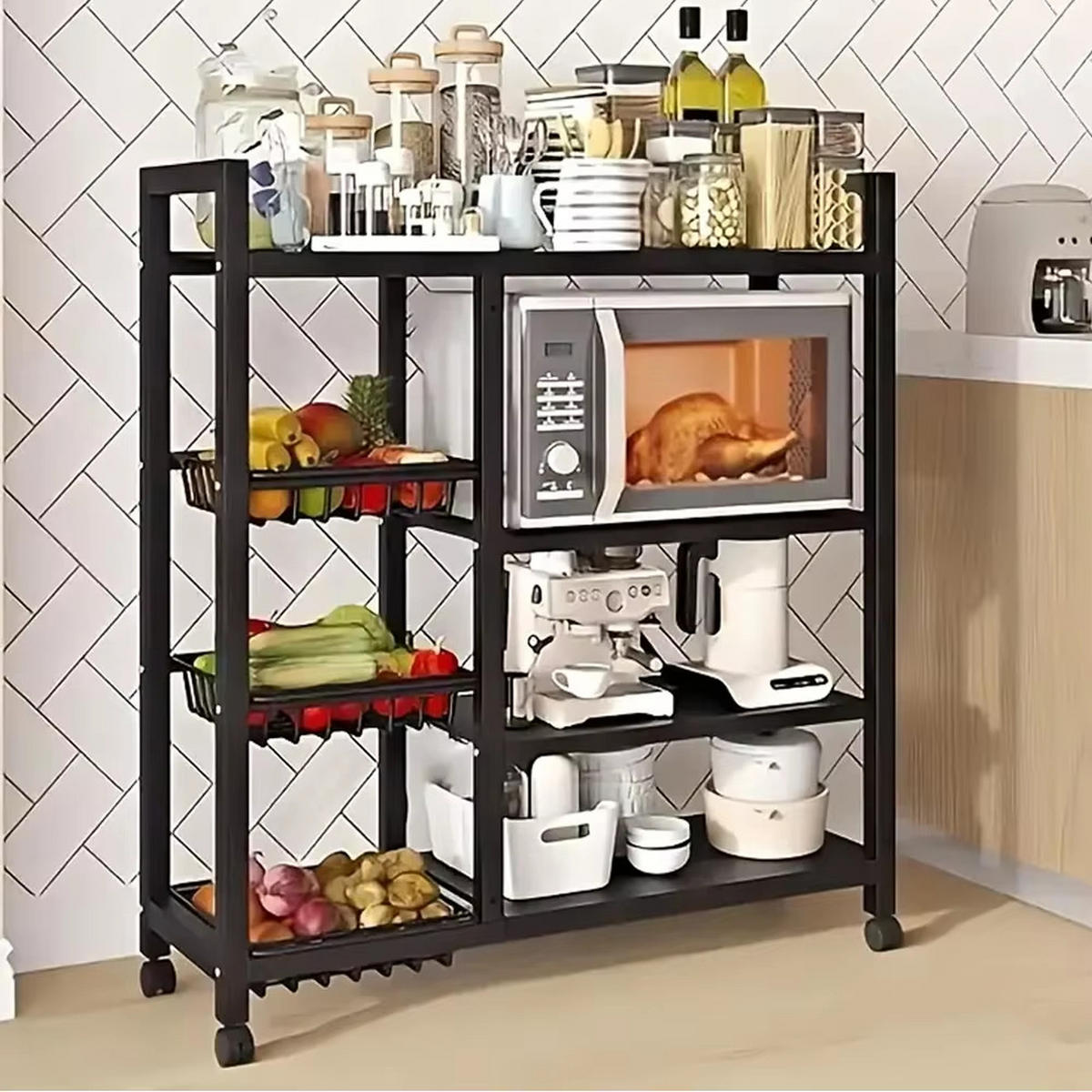 KÜCHENREGAL 92x108x32 cm Rollregal Lager Küche - Schwarz, Metall (92/108/32cm) - Kaket