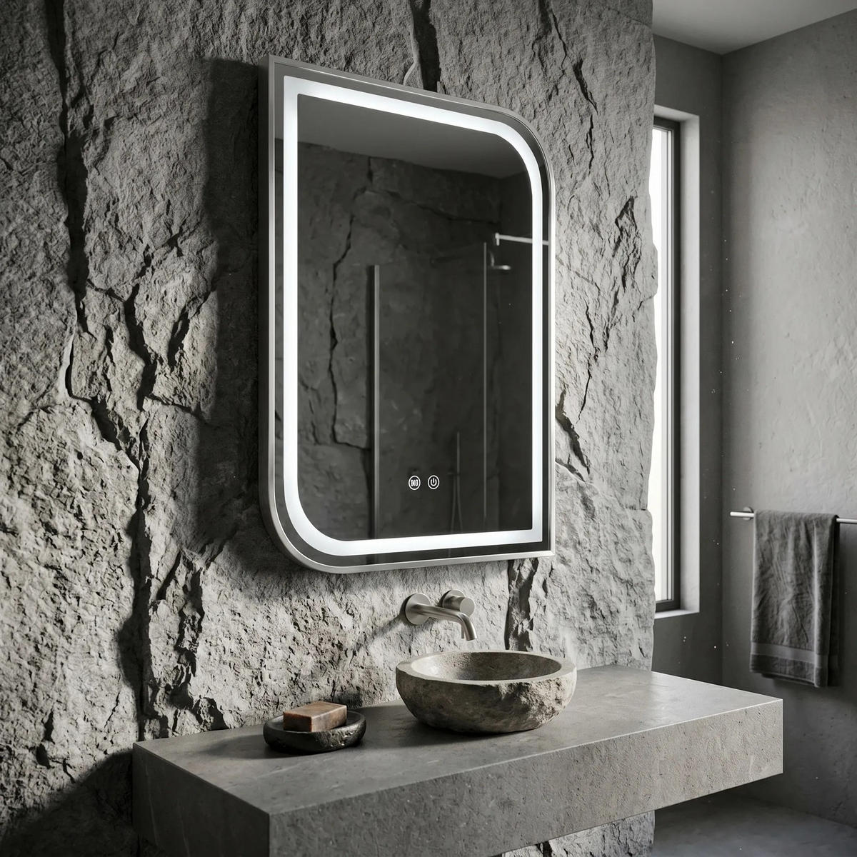 SPIEGEL Rea Led Zone 80x60 Brush Nickel - Nickelfarben, Glas (60/80/2.5cm) - REA