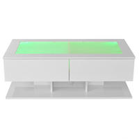 KLUBSKA miza 100/50/35 cm bela visok sijaj s steklom in LED osvetlitvijo - bela, leseni material (100/50/35cm) - BEAOK