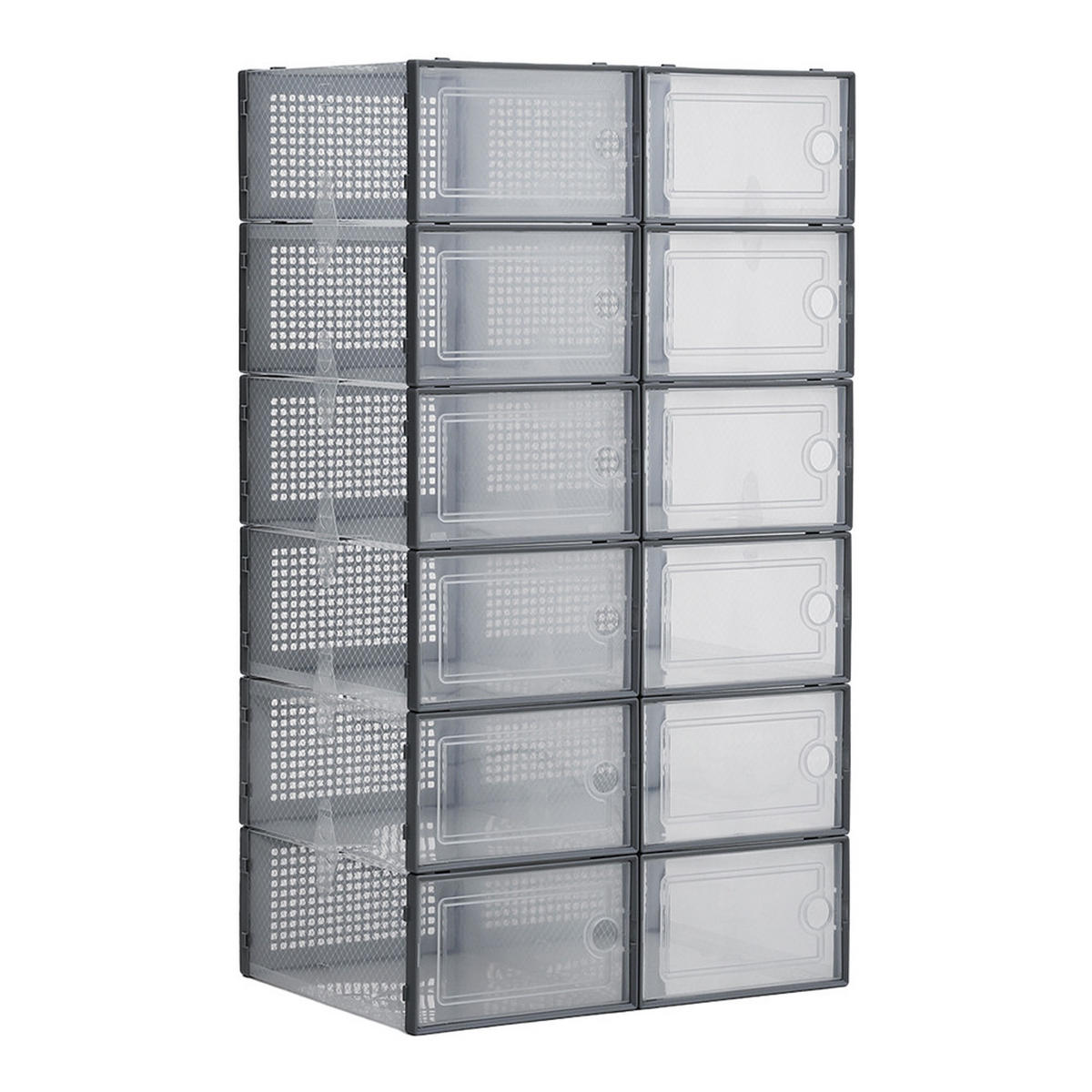 SCHUHBOXEN Kunststoff Grau 12er-set 33x23x14cm- Einfacher doppelrahmen klappbarer mehrschichtiger Aufbewahrungsständer - Grau, Kunststoff (23/14/33cm) - Livingandhome