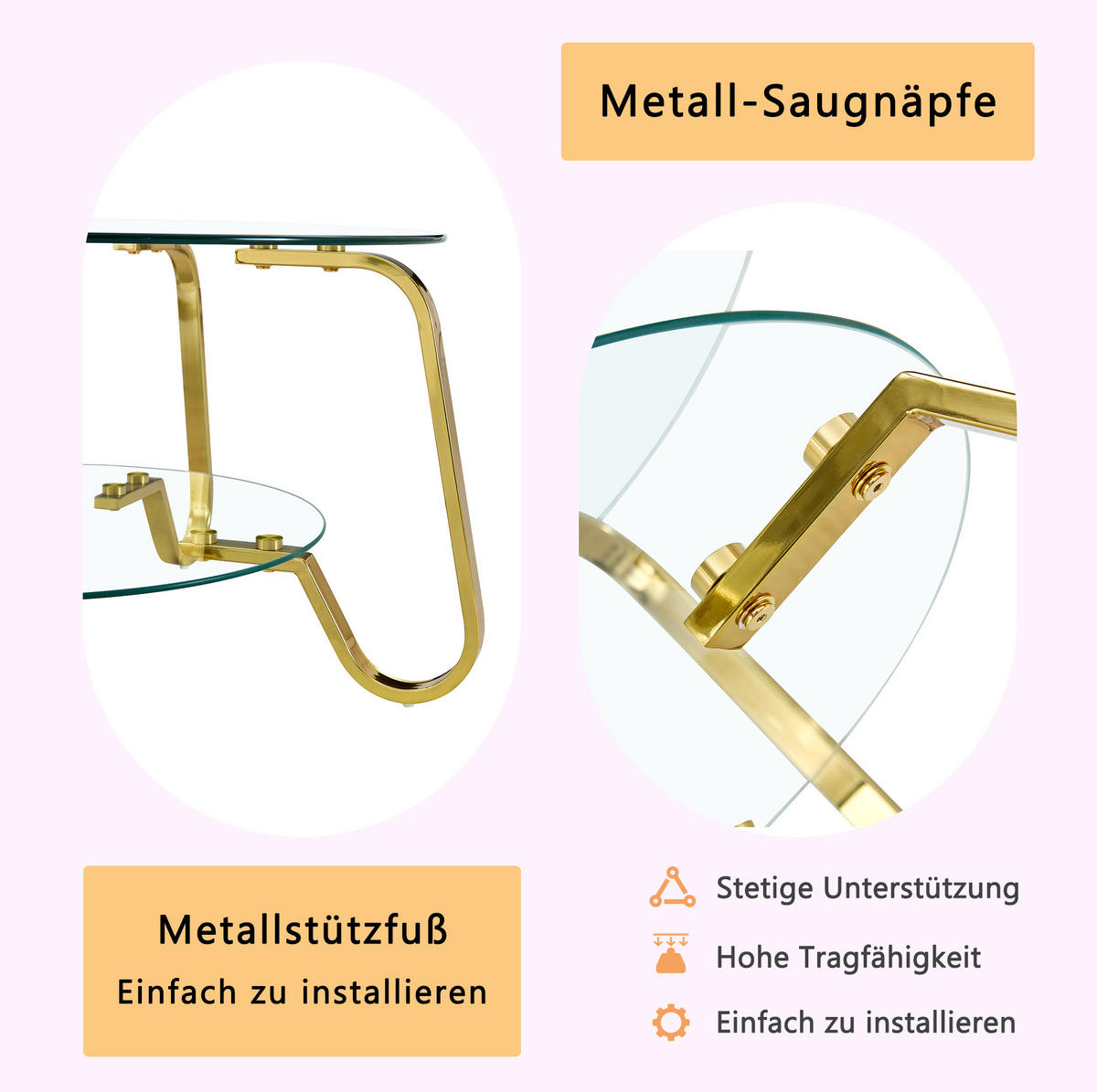 COUCHTISCH 80/80/45 cm in Gold aus Metall mit 2 Ebenen - Goldfarben, Metall (80/80/45cm) - OKMYHOME