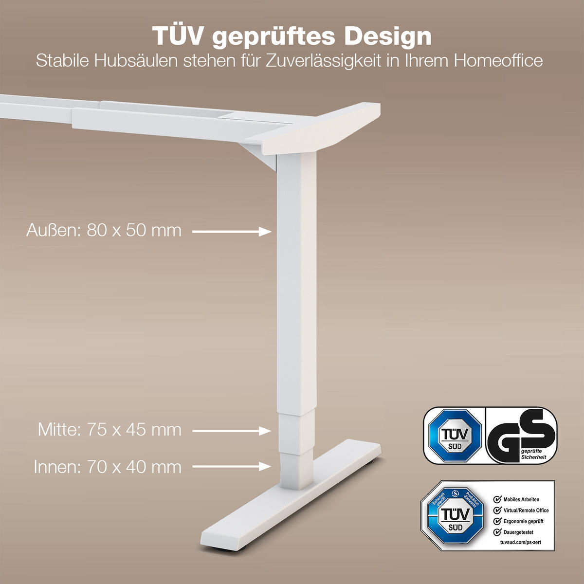 SCHREIBTISCHGESTELL Elektrisch höhenverstellbares Schreibtischgestell /62-127cm Signalweiß - Weiß, Metall (117/25/23cm) - ASSMANN