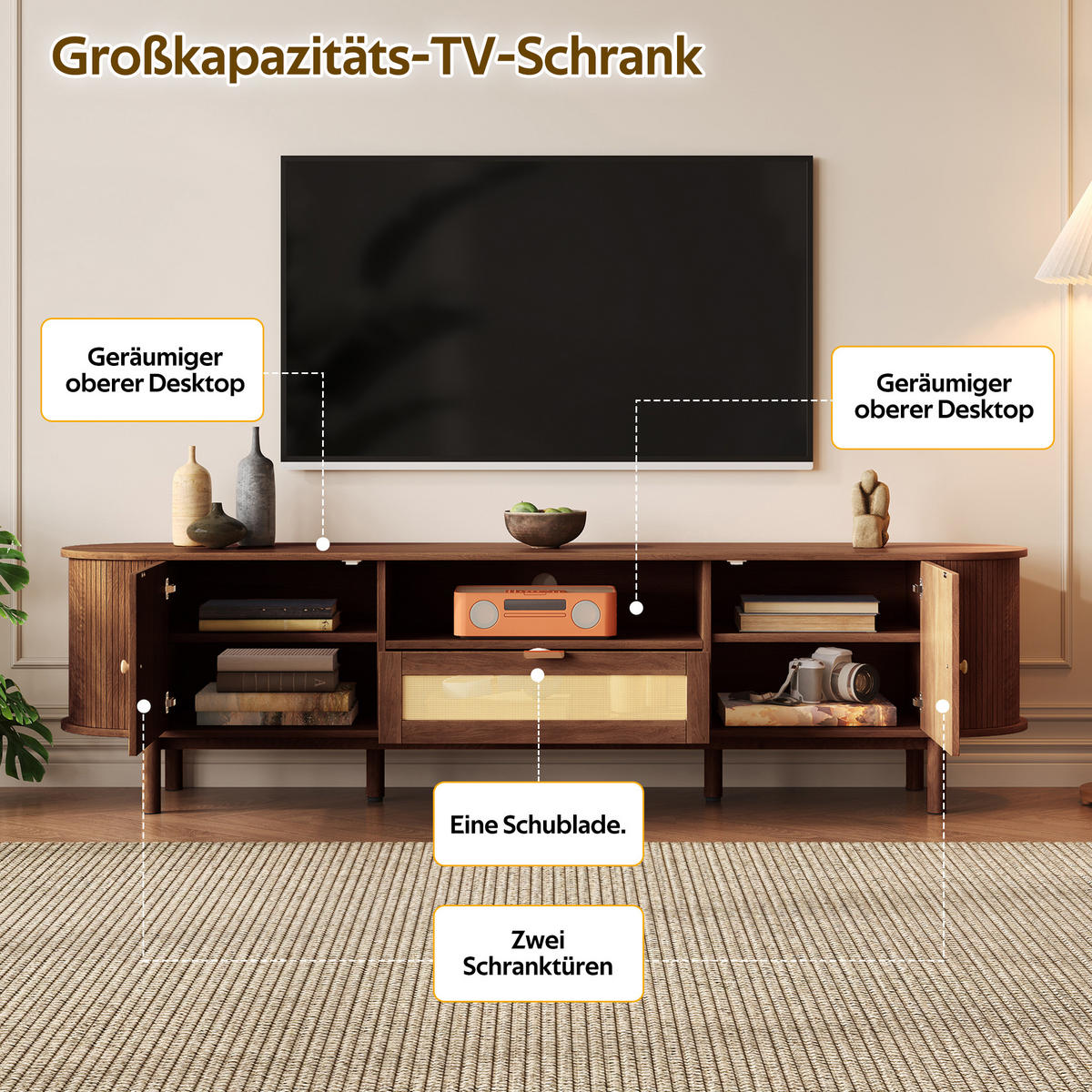 TV-LOWBOARD Nussbaumfarben 175/36/51 cm - Walnussfarben, Holzwerkstoff (175/51/36cm) - PANGIVO