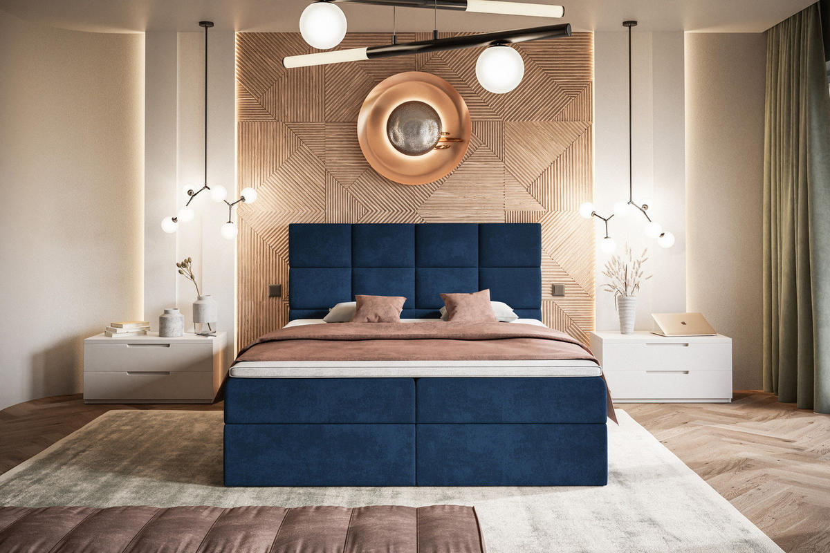 BOXSPRINGBETT mit Topper 160x200 Solo, Bettkasten, Matratze, Blau - Blau, Holz/Textil (160/200cm) - Emporius