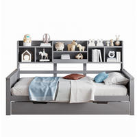 BETT mit integriertem Regal und Ausziehfunktion Kiefernholz Grau 90/200 cm - Grau, Holz (90/200cm) - OKWISH