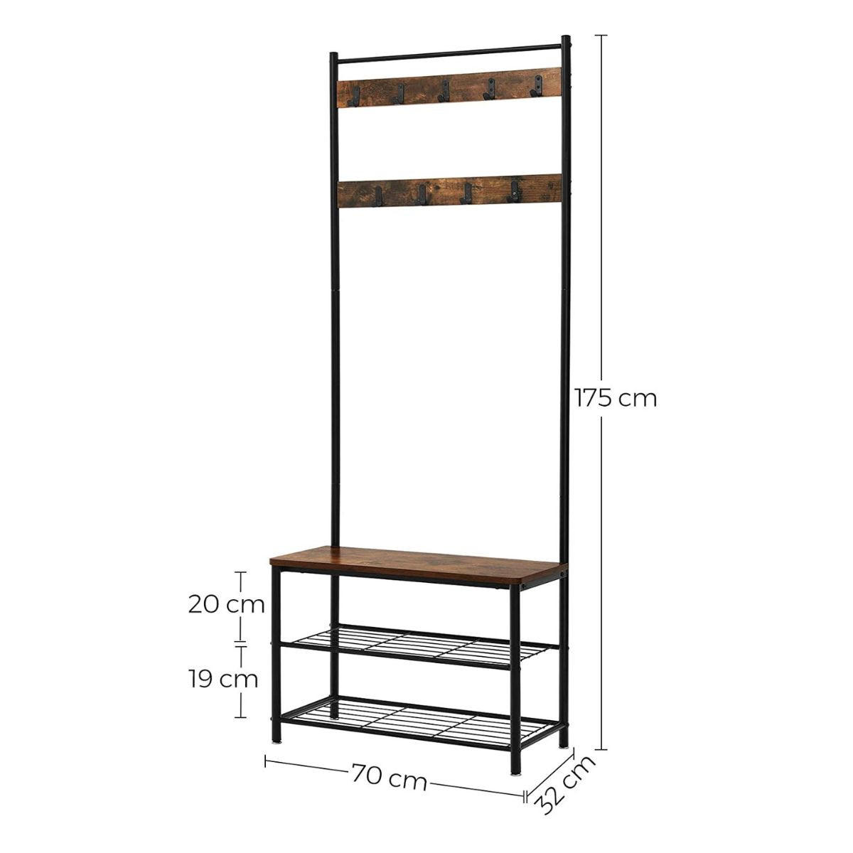MEHRZWECKSCHRANK mit Kleiderhaken und Schuhbank - Nussbaumfarben, Holzwerkstoff (32.5/175/70cm) - Calicosy