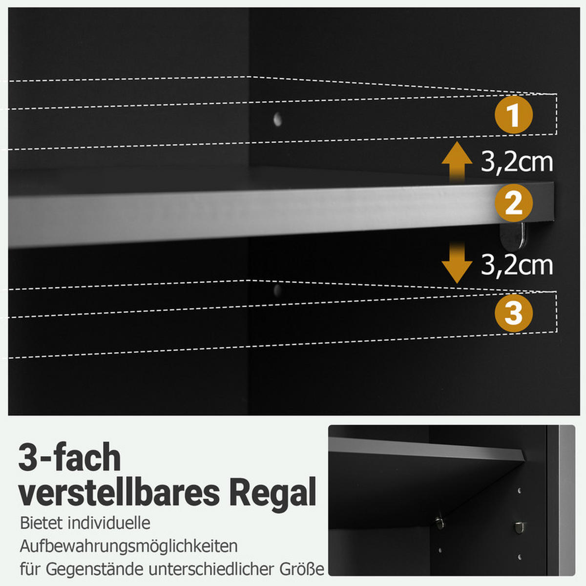 BAD-HÄNGESCHRANK mit 2 Türen schwarz - Schwarz, Holzwerkstoff (55.5/75/21cm) - COSTWAY