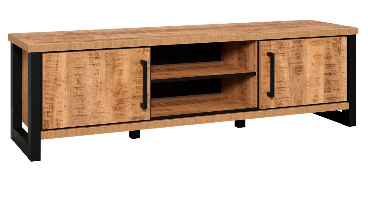TV-LOWBOARD Mango, schwarz 166 cm, TV Unterteil mit viel Stauraum - Schwarz/Naturfarben, Holzwerkstoff/Kunststoff (166/50/45cm) - Top.Furn