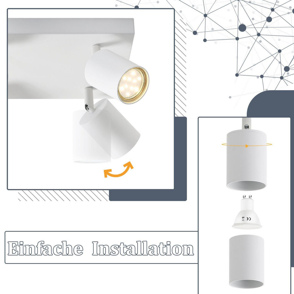 DECKENSTRAHLER Kikyo 45/24.5/10.5cm - Weiß, Metall (45/24.5/10.5cm) - ZMH
