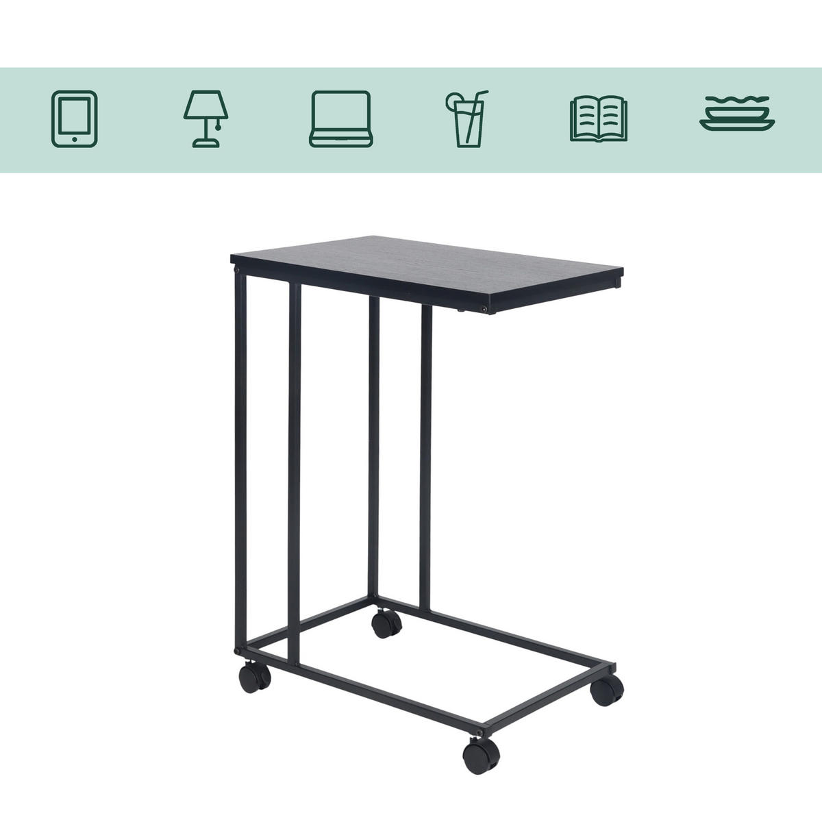 BEISTELLTISCH - Schwarz, Holzwerkstoff/Kunststoff (35/50/68cm) - Relaxdays