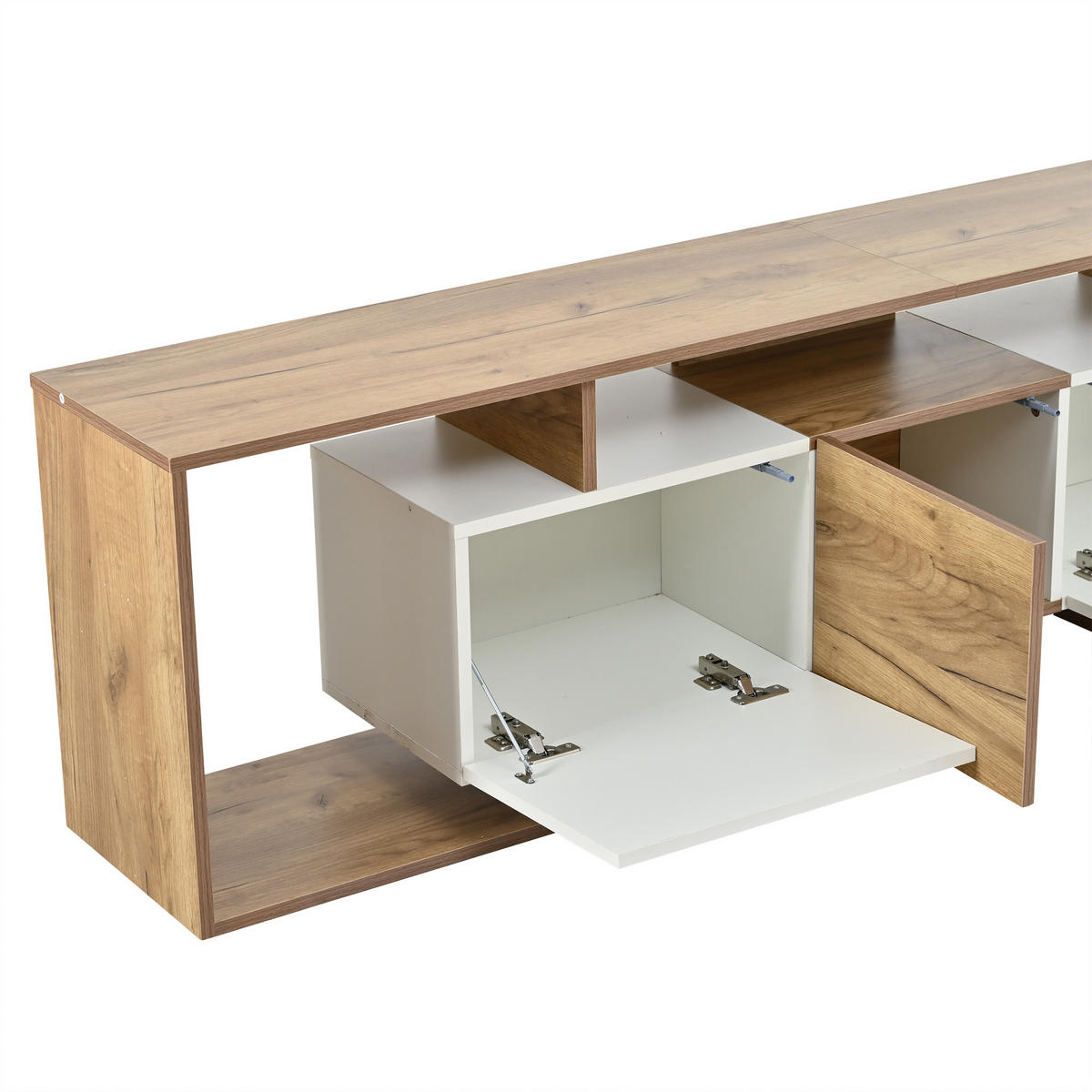 LOWBOARD in Weiß und Naturfarben mit 2 Klapptüren für Wohnzimmer, B180/T30/H49 - Weiß, Holzwerkstoff (180/49/30cm) - STILVORA
