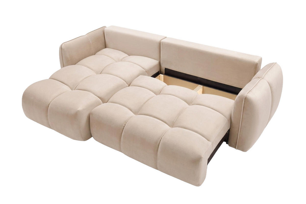 ECKSOFA L-Form Mit Schlaffunktion, Veloursstoff Bluvel, Creme, Links, BELVEDER L - Creme, Holz (250/168cm) - Kaiser Möbel