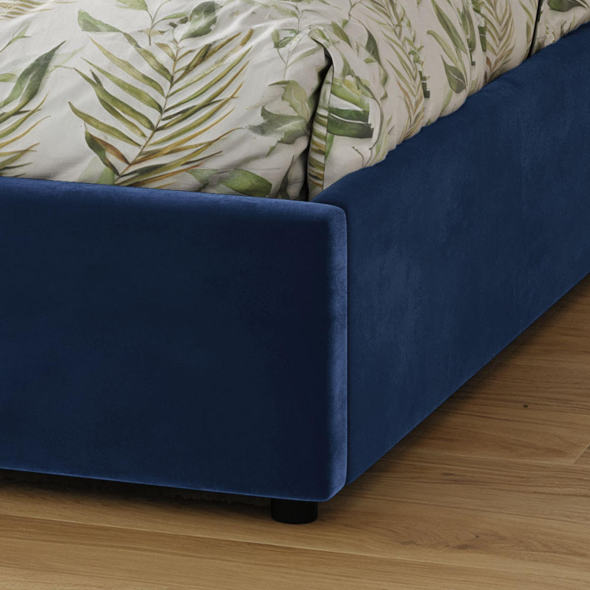 POLSTERBETT 160×200 mit Bettkasten und Lattenrost Mika HLR-64 Blau Velours - Blau, Holz (160/200cm) - Jana
