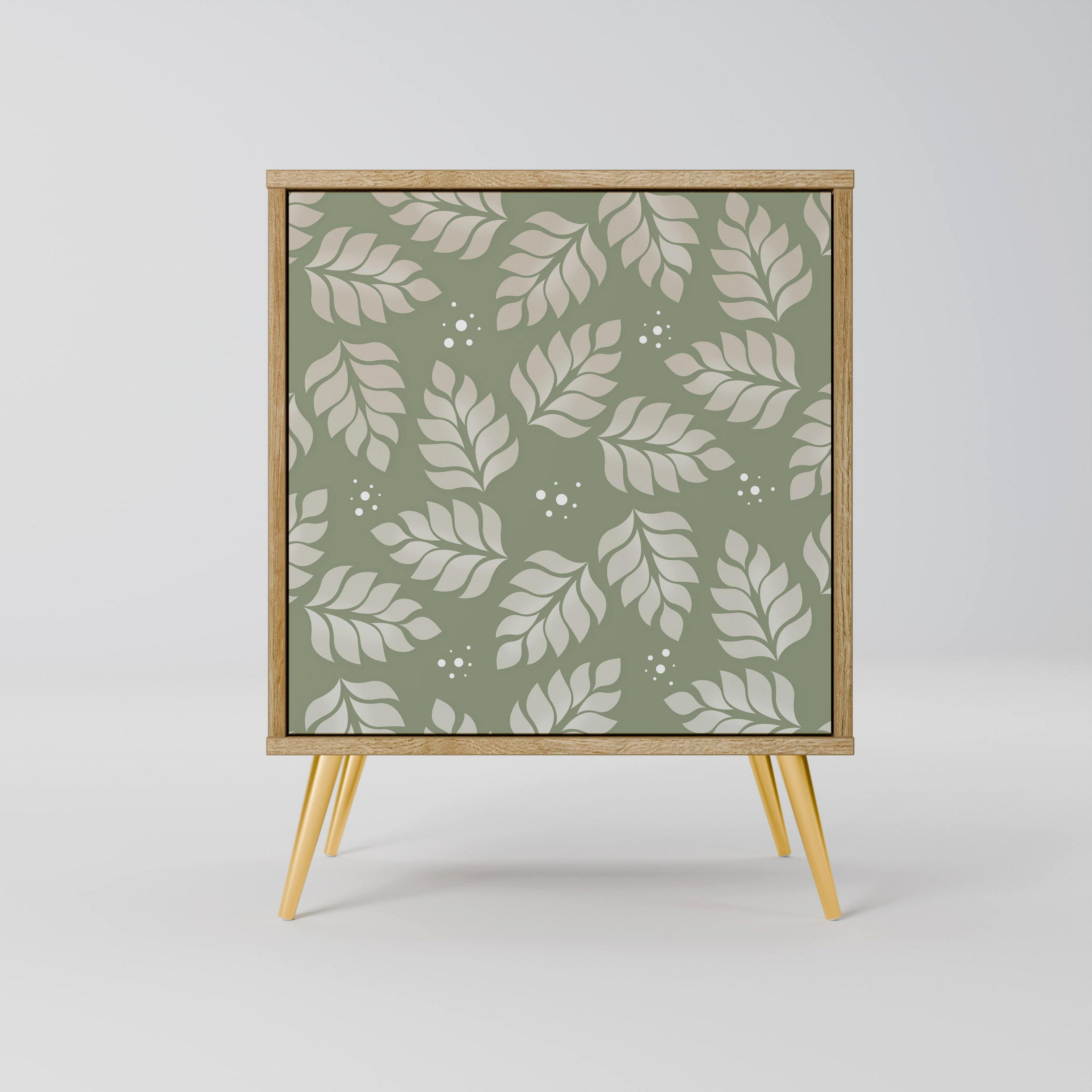 SIDEBOARD LEAVES ON GREEN, Eichefarben, 57,5x42x75,5 cm, Goldfarbene Metallfüße - Eichefarben/Goldfarben, Holzwerkstoff/Metall (57.5/75.5/42cm) - SpaceRebels