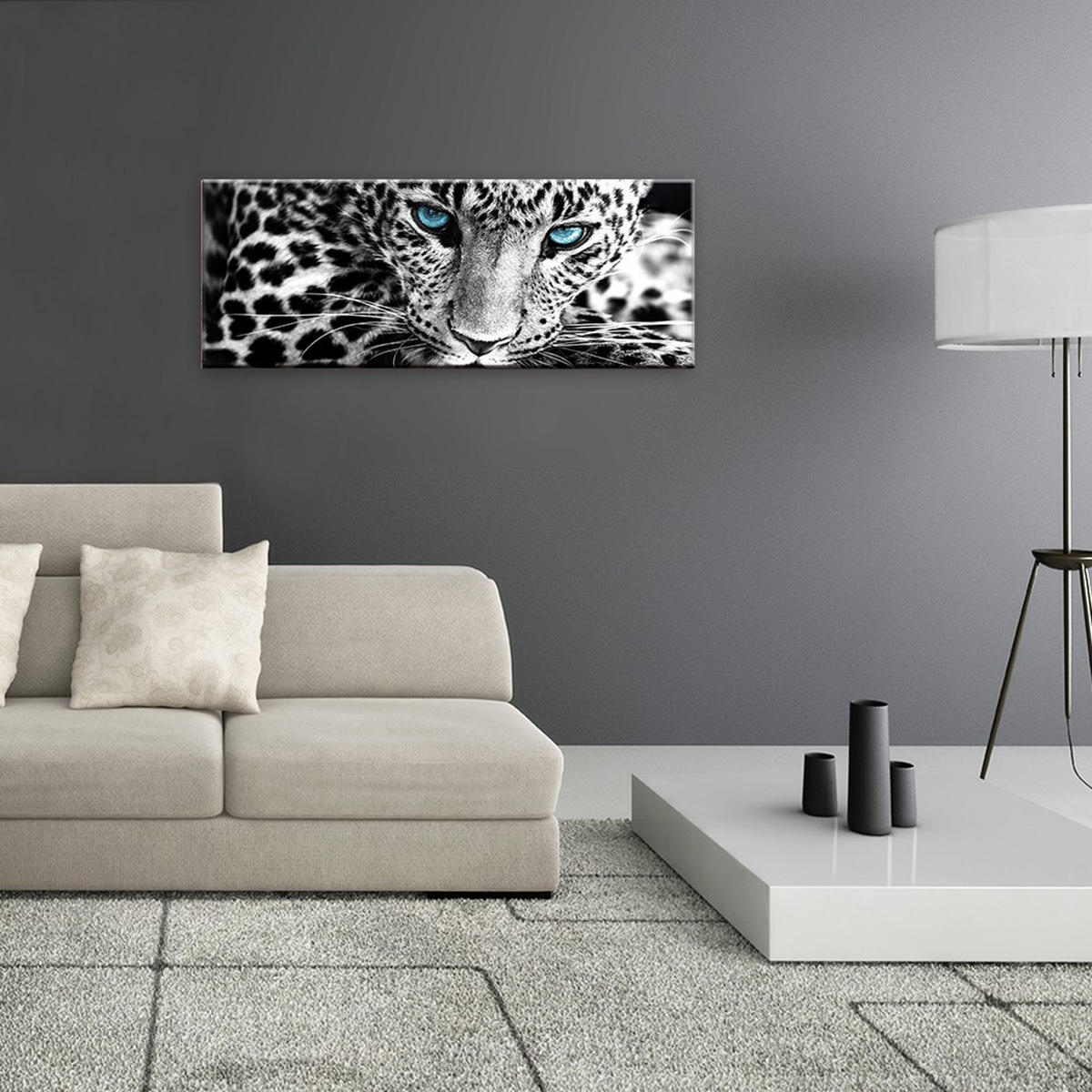GLASBILD 80x30 cm Leopard Schwarz Weiß - Anthrazit, Glas (80/30cm) - artissimo