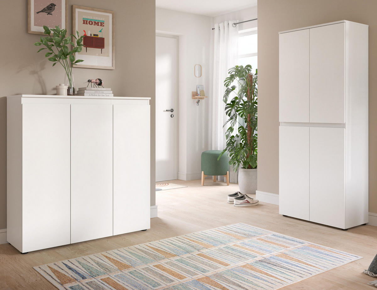 MEHRZWECKSCHRANK weiß 70 x 175 cm, Stauraumschrank 4-türig mit 9 Fächern - Schwarz/Weiß, Holzwerkstoff/Kunststoff (70/175/37cm) - Inn.Furn