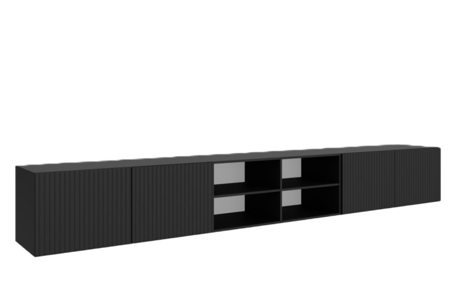 TV-LOWBOARD Schwarz NOELI 300 Offene Regale Rillenstruktur - Schwarz, Holzwerkstoff (300/41/40cm) - Sepro Meble