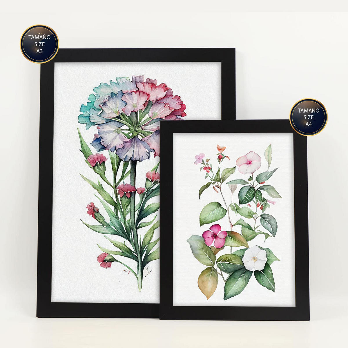 POSTER Set Mit 6 Hibiskus Vollfarbige Natur Und Botanikdrucke Mit Blumenmotiven Auf Reinweißen Hintergründen Innenarchitektur A3 & A4 Schwarzer Rahmen - Schwarz, Papier (29/3cm) - Nacnic