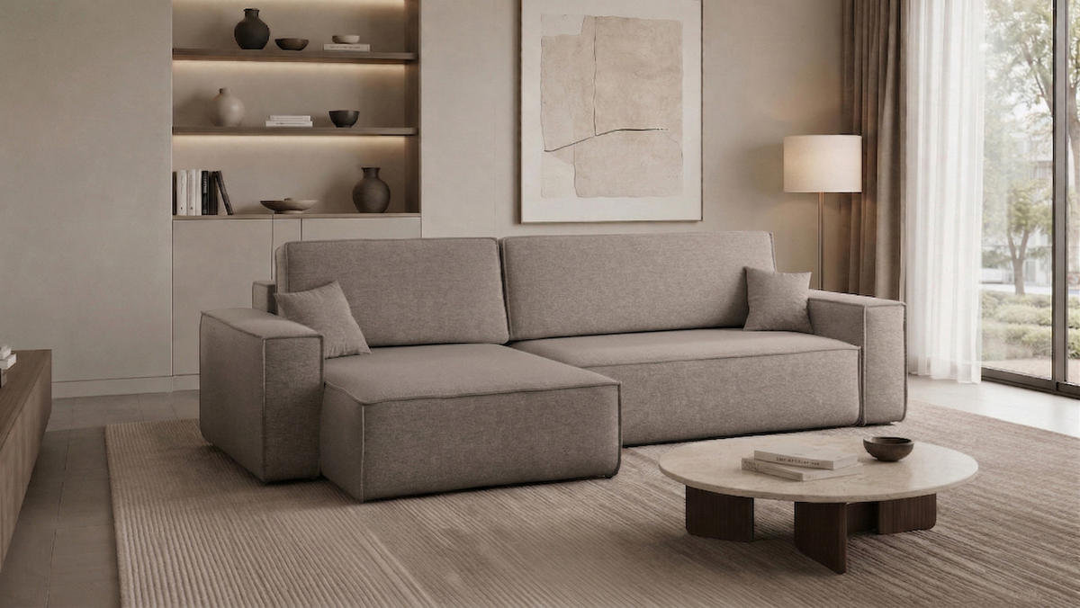 ECKSOFA Mit Schlaffunktion Und Bettkasten, Eckcouch Best XL Stoff Verita Beige Links - Beige, Holz (145/274cm) - Kaiser Möbel