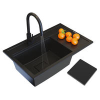 KÜCHENSPÜLE Rendo mit Siphon Batterie - Schwarz, Kunststoff/Stein (51/22/81cm) - Granitan
