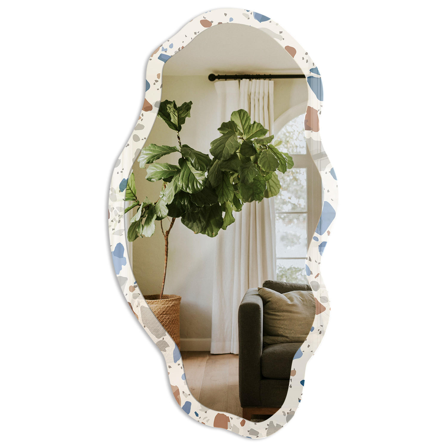 SPIEGEL 90x45 cm asymmetrisch mit Druck - Steinmosaik - Transparent, Glas (45/90/0.4cm) - TULUP