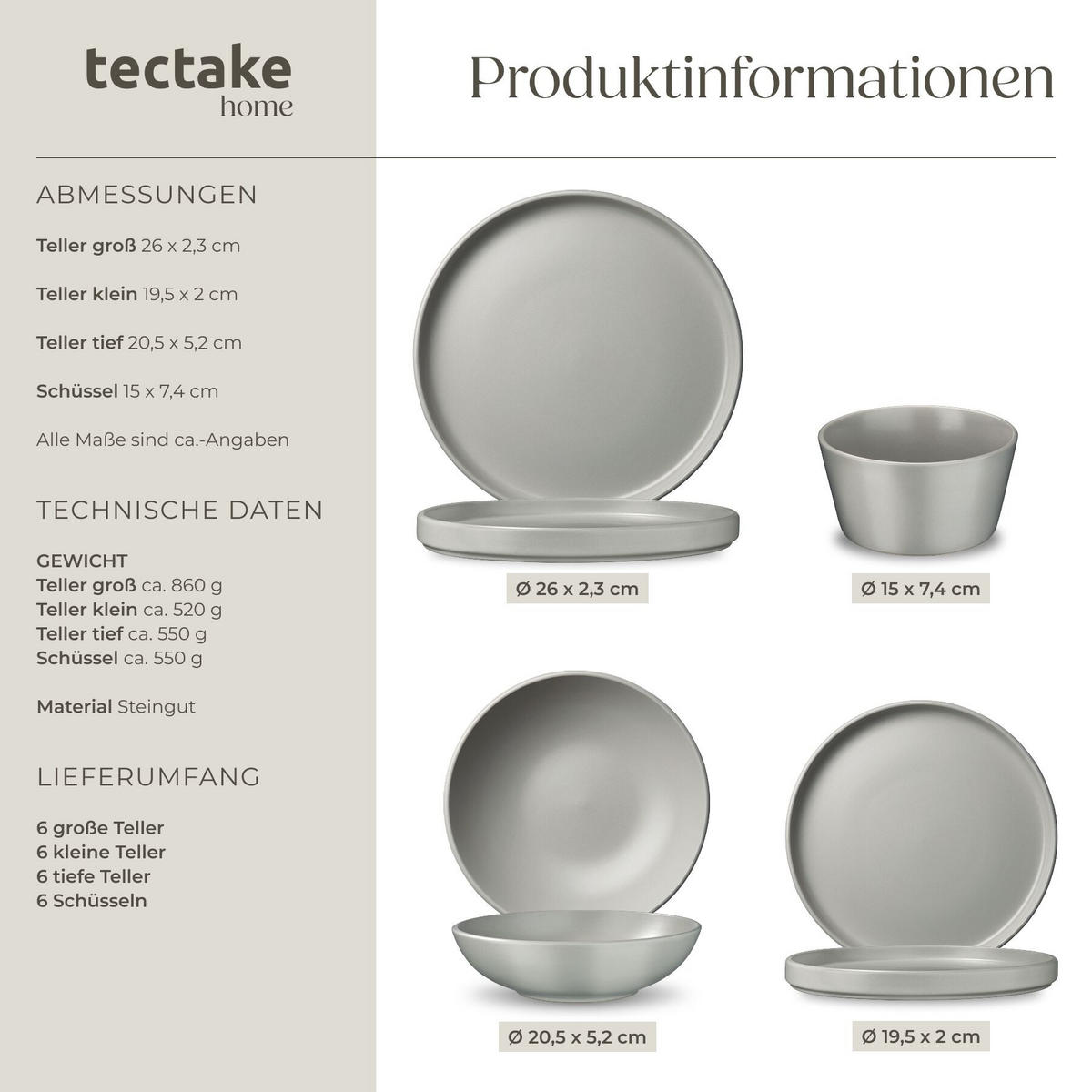 KÜCHENSTARTERSET Una/Varese, inklusive 5 Küchenwerkzeugen, grau/schwarz - Schwarz/Grau, Keramik (26/4.8/45.5cm) - tectake