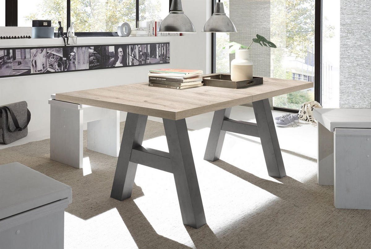 ESSTISCH ausziehbar Elia 3 140 x 90 x 75 Esszimmertisch Graphit/Eiche Sägerau - Sonoma Eiche, Holz (140/90/75cm) - 58aufmkessel