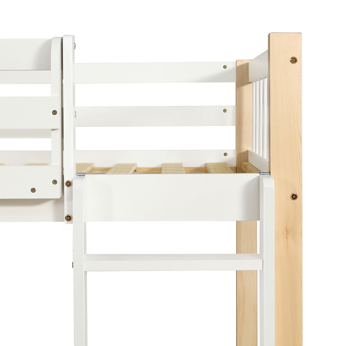 ETAGENBETT 90/200 cm in Weiß & Natur Kinderbett mit 6 Regalen und Kleiderschrank - Weiß, Holzwerkstoff (90/200cm) - STILVORA