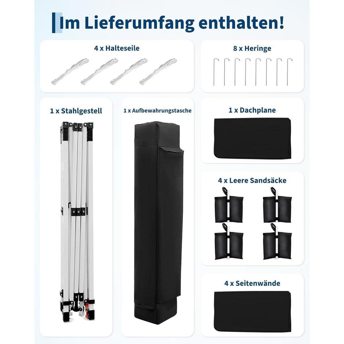 FALTPAVILLON 3x3 m wasserdicht mit 4 Seitenwänden Schwarz - Schwarz, Textil (300/260/300cm)