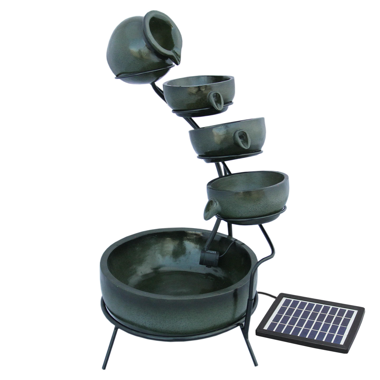 SOLAR-KASKADENBRUNNEN mit Akku - Grün, Keramik (44/50/44cm) - Monstershop