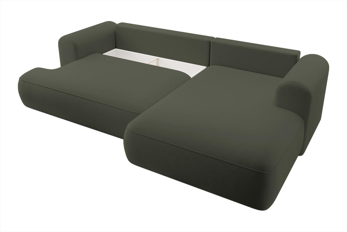 ECKSOFA Ovo Olivgrün Velours - Schwarz/Olivgrün, Kunststoff/Textil (260/165cm) - Selsey