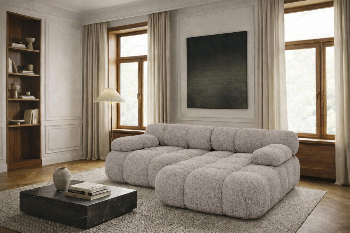 ECKSOFA L-form Mini Modular, Bouclé-Stoff Abriamo, Beige, Rechts, Selia - Beige, Holz (190/160cm) - Kaiser Möbel