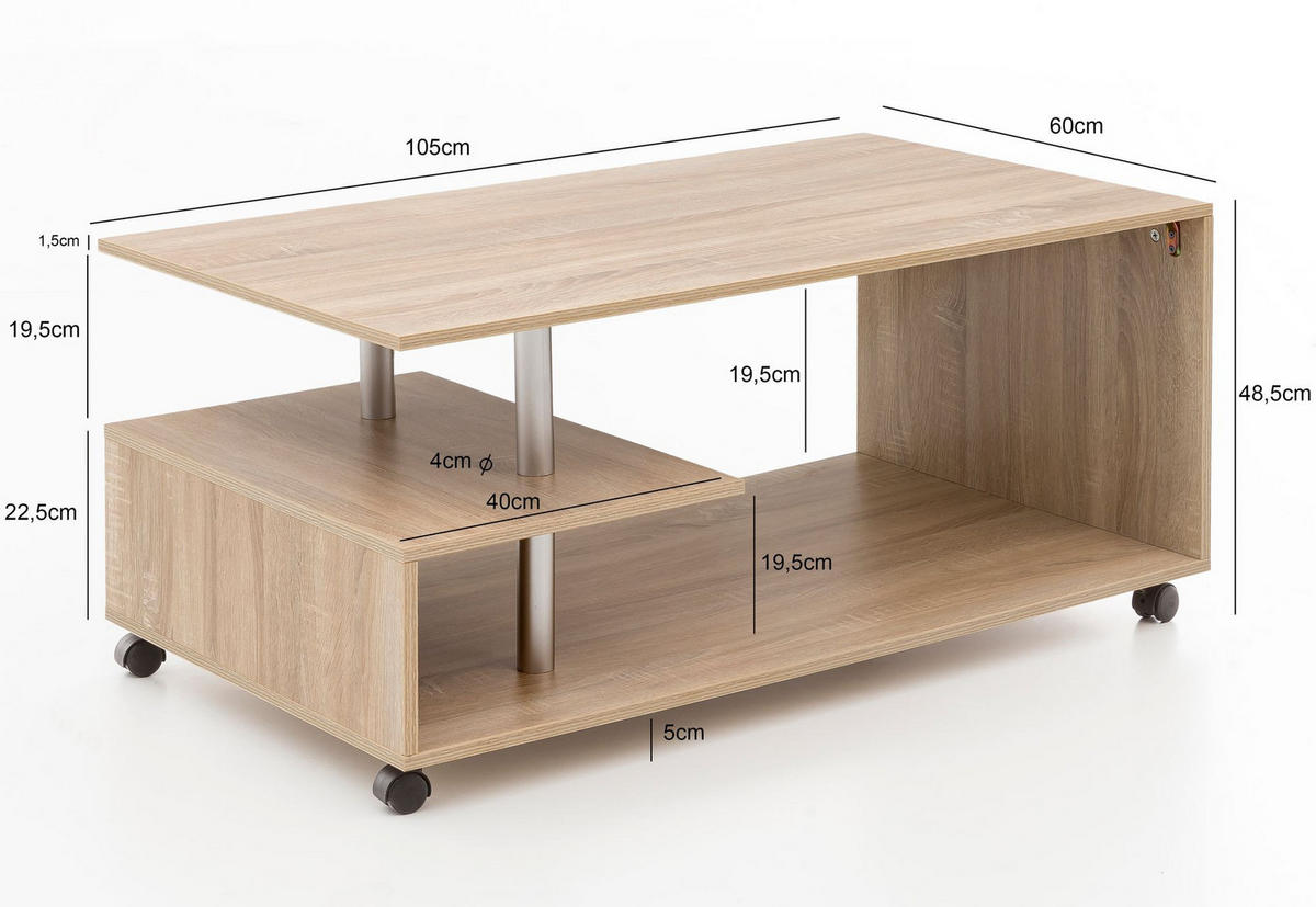 COUCHTISCH eckig BLEDORA - Sonoma Eiche, Holzwerkstoff (105/60/48.5cm) - tinkaro