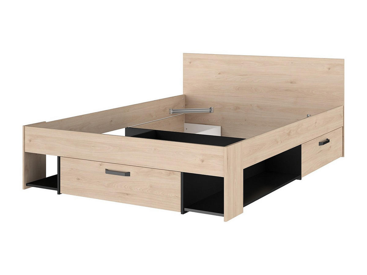 BETTRAHMEN - 2 Personen - holz - schwarz, naturfarben hell Kinselia - Schwarz/Naturfarben, Holz (140/200cm) - Vente-Unique