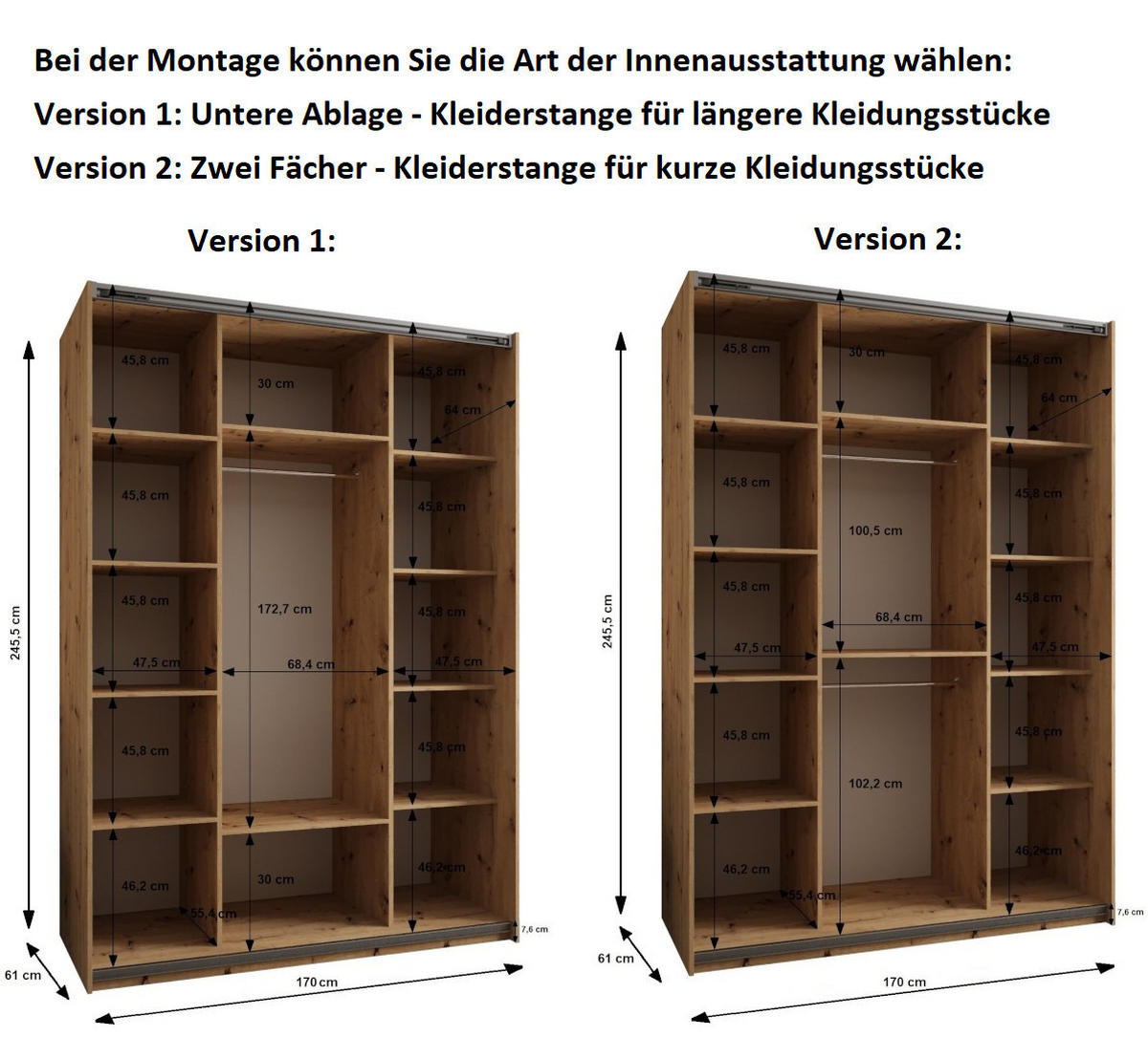 SCHWEBETÜRENSCHRANK 245,5/170/64 2-türig - Silberfarben/Eiche Artisan, Holz/Metall (170/245/64cm) - Abiks Möbel
