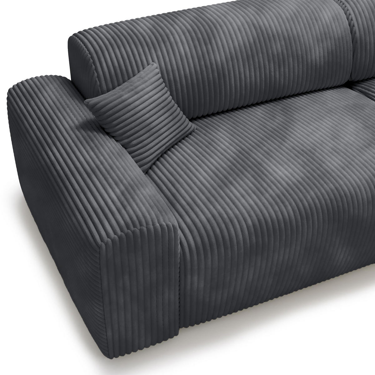 ECKSOFA mit Longchair - Cord - Blau/Schwarz, Kunststoff/Textil (284/178cm) - home24