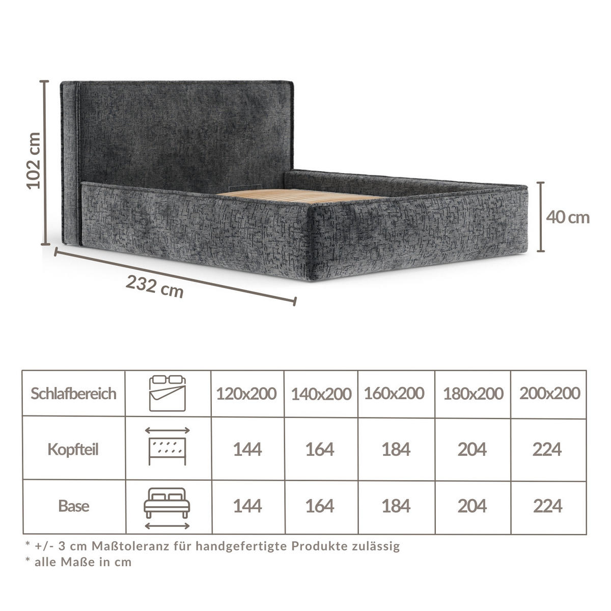 POLSTERBETT Lounge Anthrazit 120/200 cm im Chenille-Stoff - Anthrazit/Schwarz, Holz/Holzwerkstoff (120/200cm) - Maison de Reve
