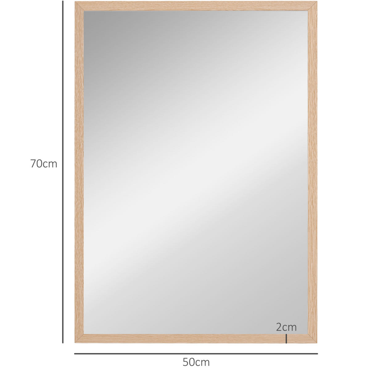 WANDSPIEGEL 50/2/70 cm Naturholz aus MDF mit 4 Haken - Naturfarben, Holzwerkstoff (2/70/50cm) - OKWISH