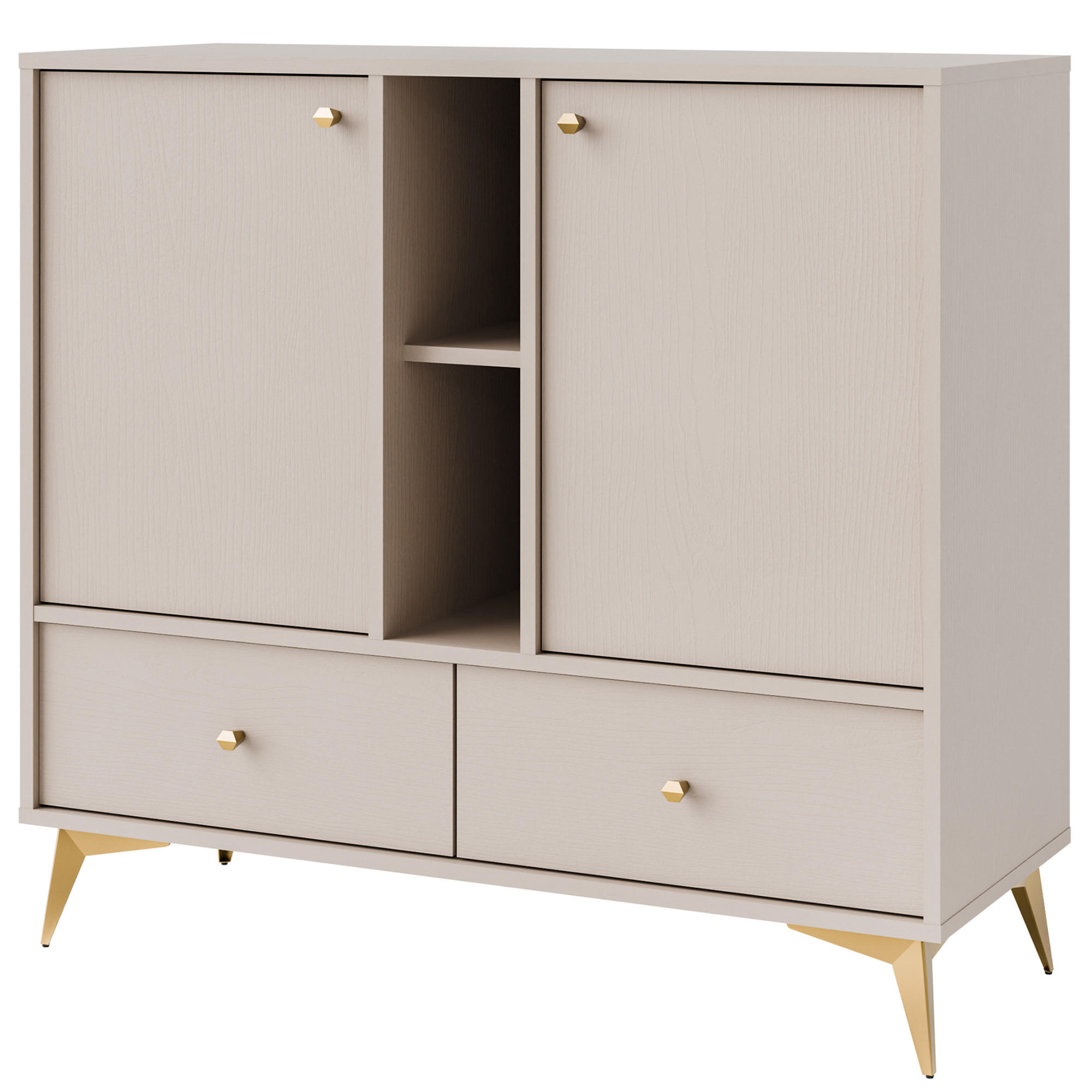 KOMMODE FLOREN, Creme/Gold - Creme, Holzwerkstoff/Metall (100.2/93.5/40.8cm) - KONSIMO®