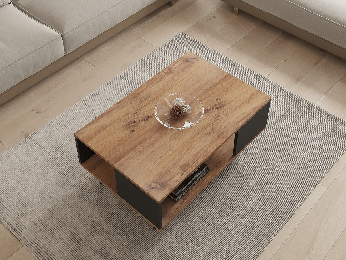 COUCHTISCH Yuka Nussbaum/Schwarz - Nussbaumfarben/Schwarz, Holz (60/90/39cm) - Habitat Garten