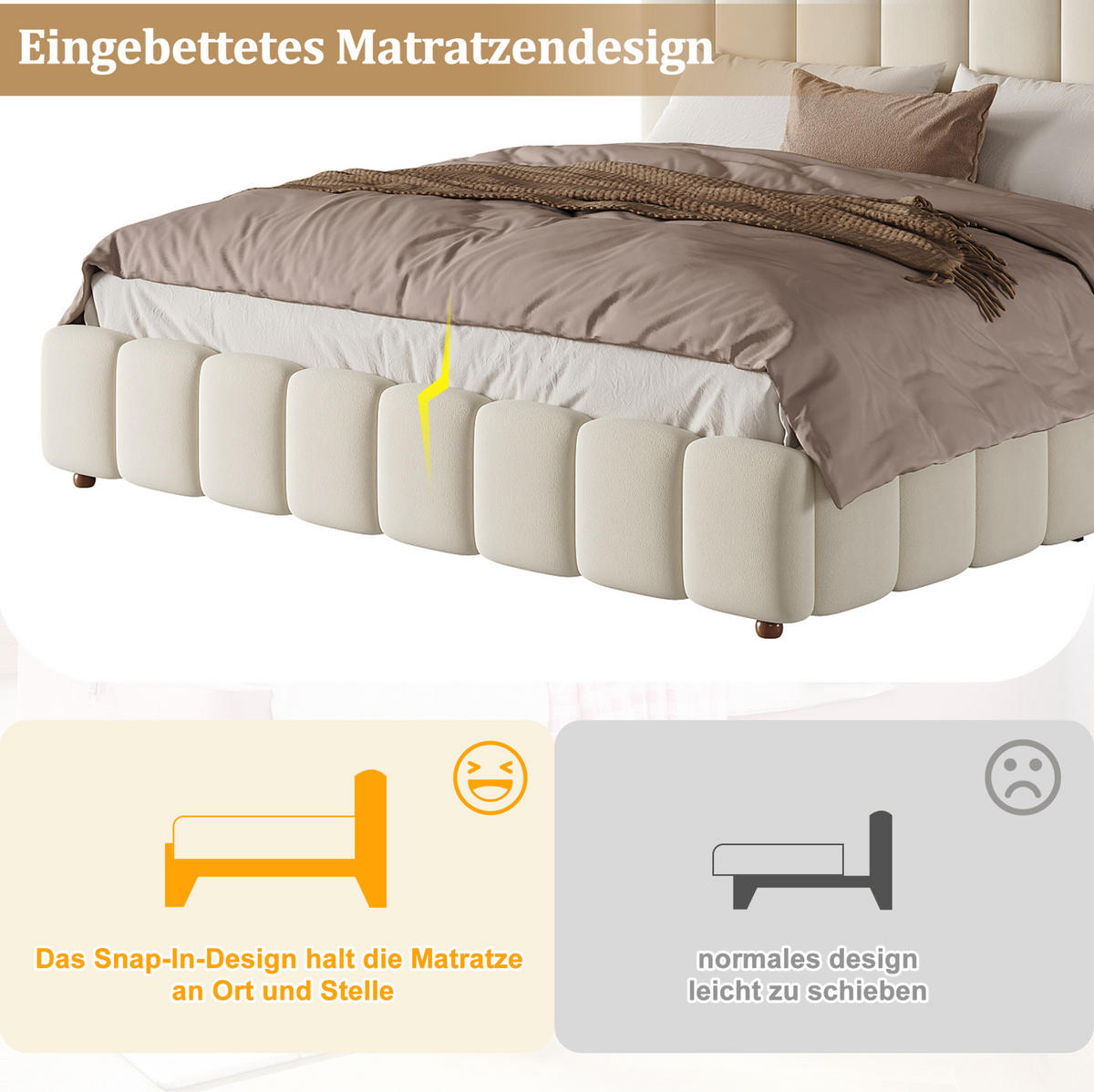 POLSTERBETT aus Samt 160x200 cm Beige mit hydraulischem Bettkasten und Lattenrost - Beige, Textil (160/200cm) - IVMEU