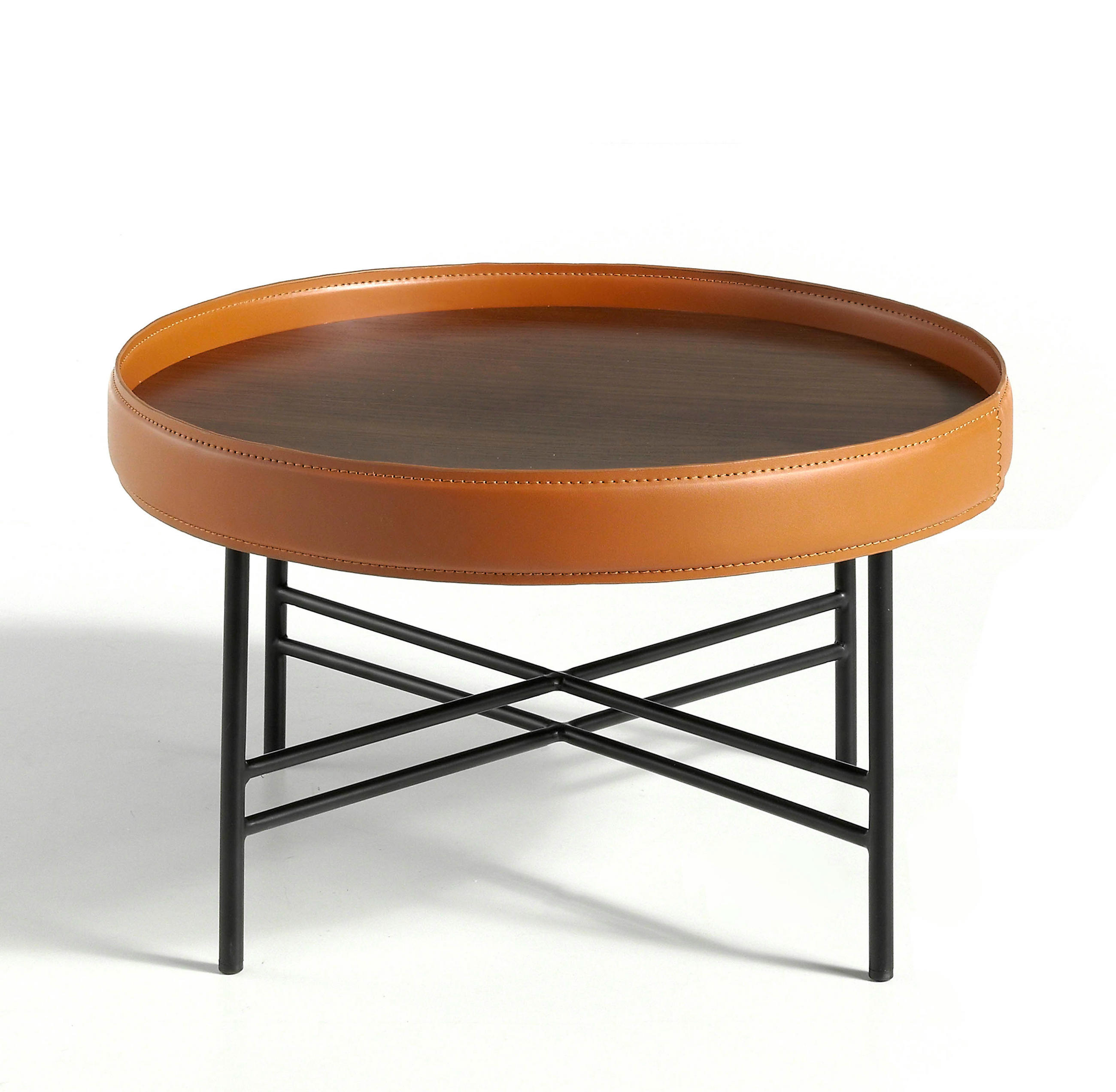 COUCHTISCH Runder Schwarz , Walnuss , Cognac 62/62/35 cm - Nussbaumfarben/Schwarz, Metall (62/62/35cm) - ANGEL CERDA