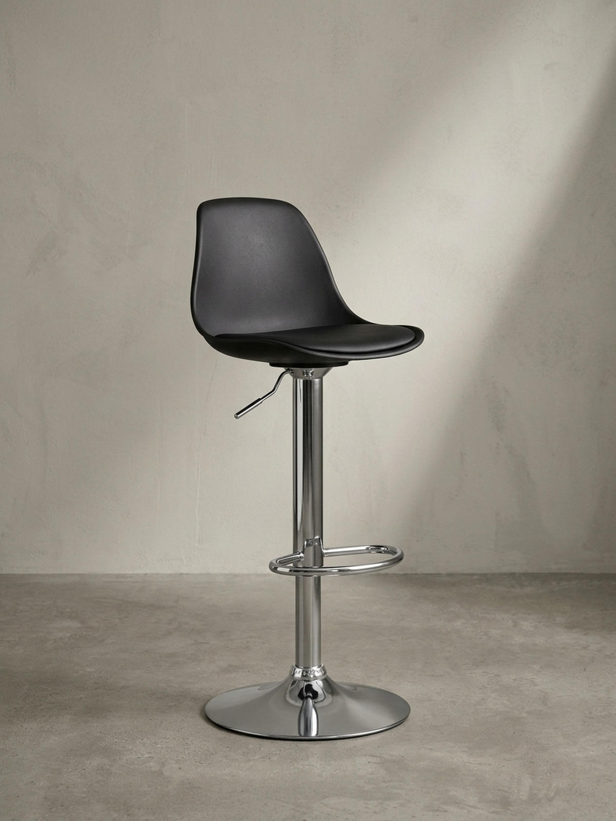 BARHOCKER Lederoptik Verchromt Drehbar BERN, Schwarz 40x40x104 cm - Silberfarben/Schwarz, Kunststoff/Textil (40/104/40cm) - KADIMA DESIGN