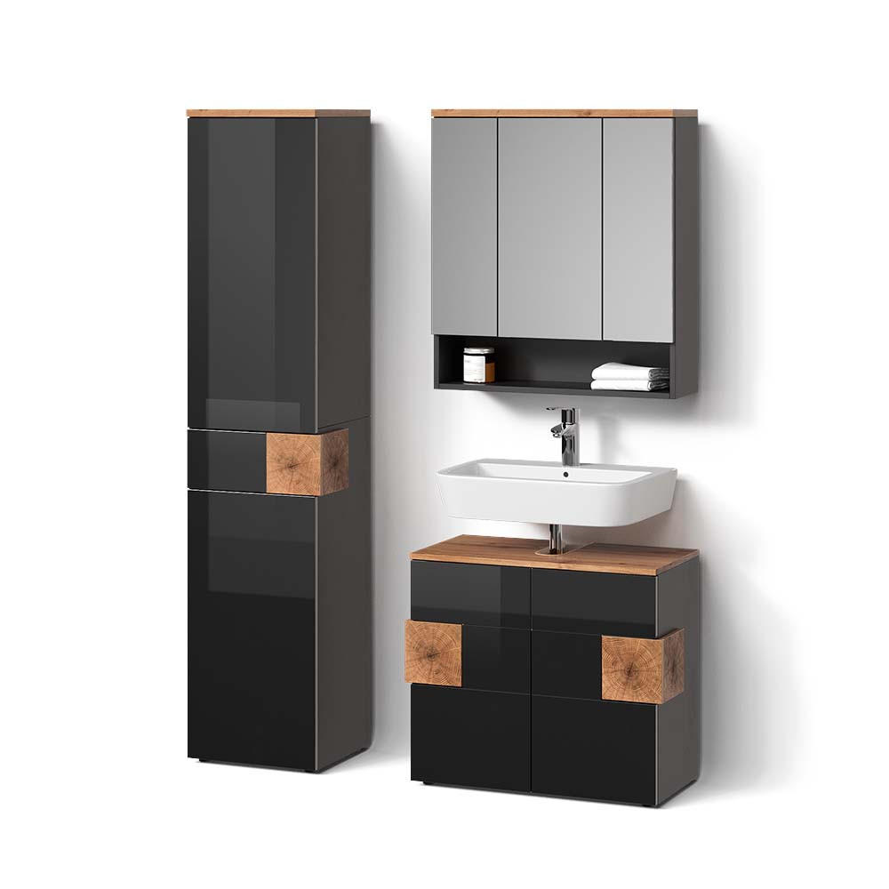 BADMÖBEL-SET Tanaro Anthrazit 3 Teile, mit Hochschrank - Anthrazit/Eiche Artisan, Holzwerkstoff (73/64/37cm) - Livinity®